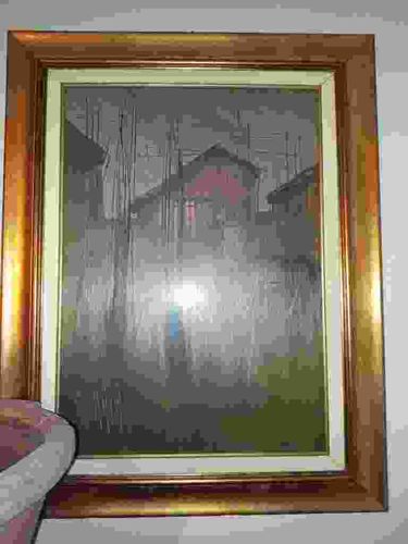Mid-Century Modern Impressionist Landscape Painting in Gilt Frame