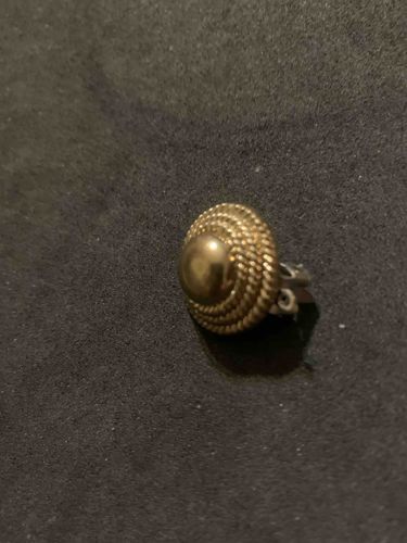 Vintage Gold-Tone Textured Button Clip-On Earring