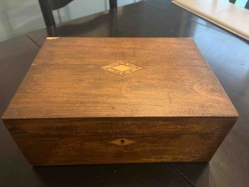 Antique Wooden Writing Box with Inlaid Decoration