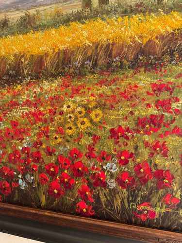 Impressionistic Landscape Oil Painting of a Poppy and Wheat Field