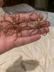 Gold-Toned Wire Floral/Bow Hoop Earrings