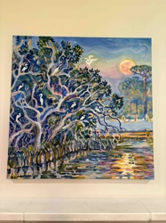 Moonlit Marsh Painting by Christopher Stebley