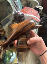 Carved Wooden Dolphin Sculpture on Wave Base