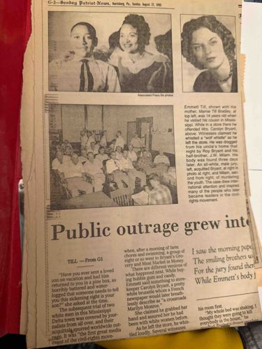 Sunday Patriot-News Newspaper Clipping (August 21, 1990) - Emmett Till Case
