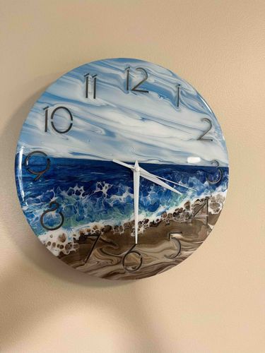 Ocean Scene Fluid Art Resin Clock