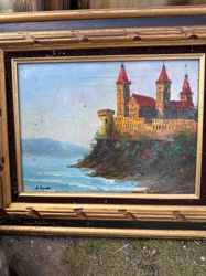Castle on a Cliffside with Seascape Oil Painting