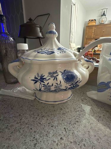 Blue Onion Pattern Ceramic Soup Tureen