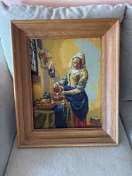 Framed Needlepoint of 'The Milkmaid'