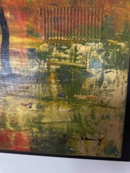 Abstract Mixed Media Painting with Corrugated Texture and Gold Leaf