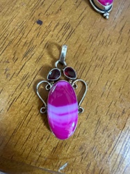 Sterling Silver Pendant with Dyed Dragon Vein Agate and Rubies