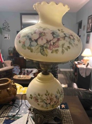 Vintage Gone With the Wind Style Hand-Painted Floral Table Lamp by E. F. Industries