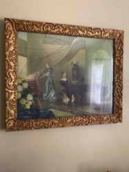 Victorian Era Interior Scene Print in Ornate Gilt Frame