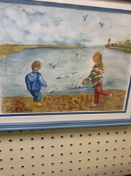 Children Feeding Gulls by the Lighthouse