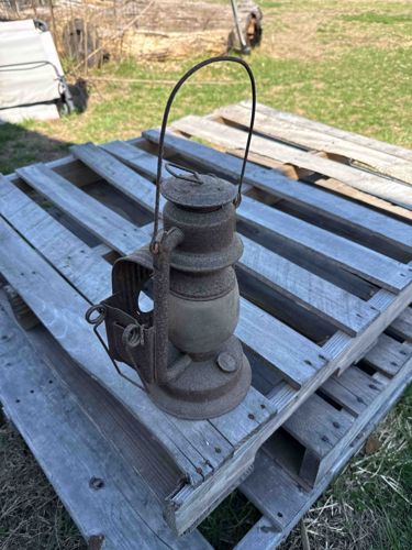 Antique Rusty Hurricane Lantern with Carriage Mounting Bracket