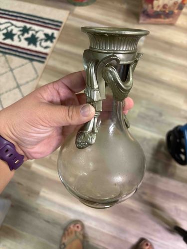 Art Nouveau Style Decanter with Metal Overlay