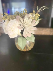 Artificial Floral Arrangement in Glass Bowl