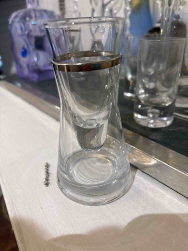 Mid-Century Modern Double-Walled Hourglass Shot Glass with Silver Rim