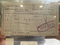 1885 U.S. Postal Registry Bill with Multiple Postmarks