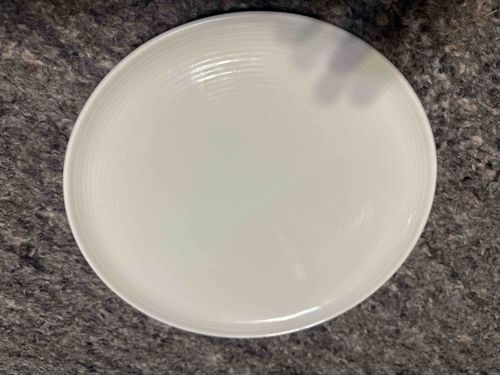 White Ceramic Dinner Plate with Concentric Ribbed Pattern