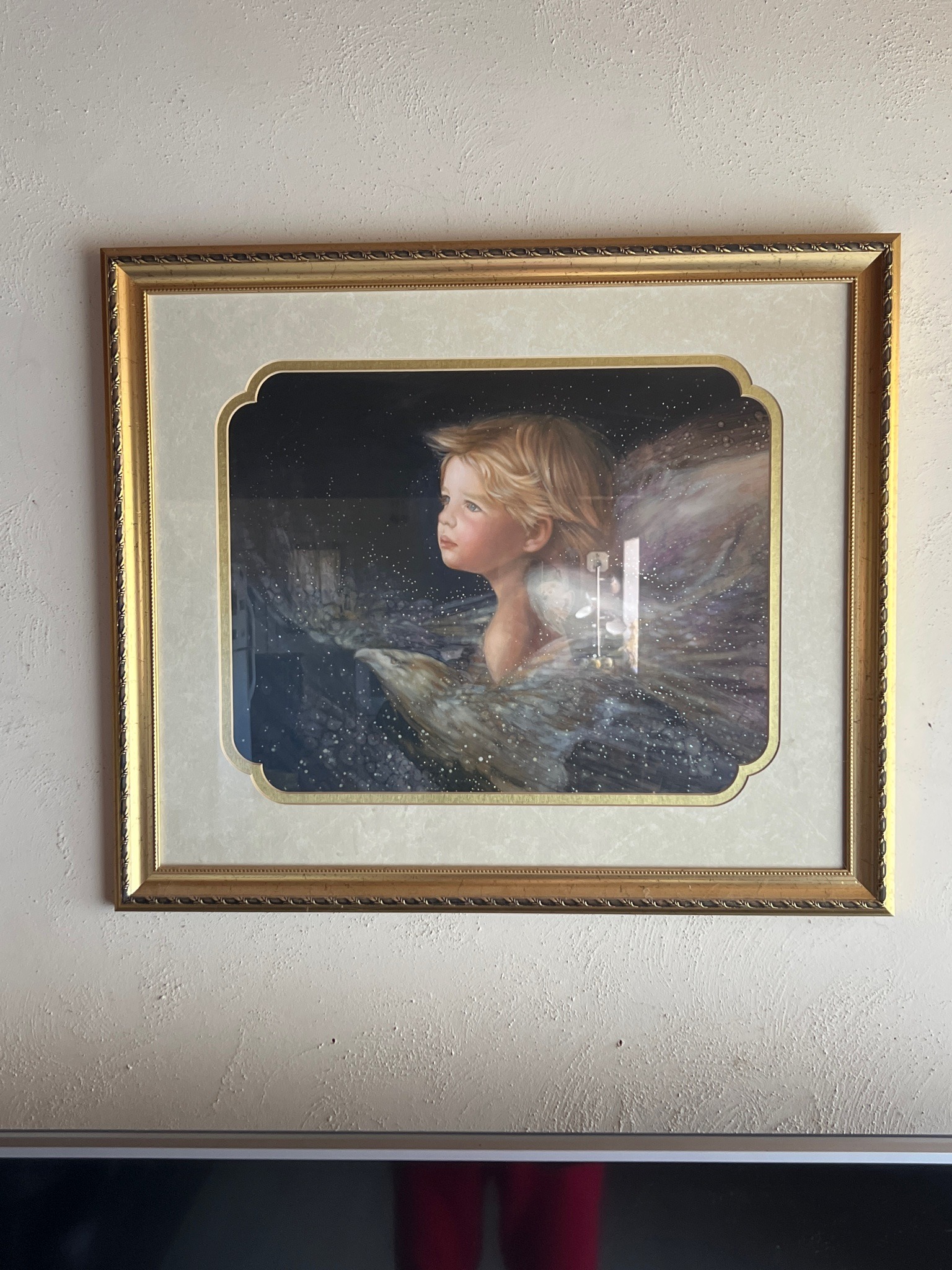 Submitted photo of Framed Figural Art Print Depicting an Angelic Child
