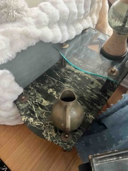 Mid-Century Modern Two-Tiered Side Table with Marble and Glass Tiers