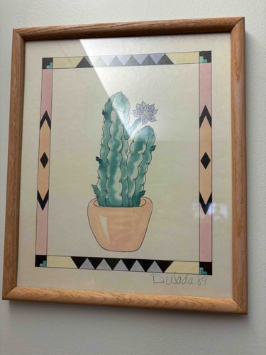 Framed Watercolor Painting of Cactus with Southwestern Border