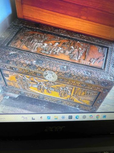 Chinese Camphor Wood Hope Chest with Relief Carvings