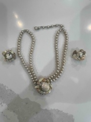 Vintage Faux Pearl and Seashell Necklace and Earring Set