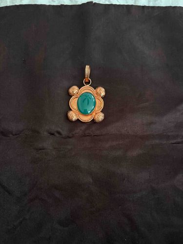 Oval Green Cabochon and Brass/Gold-Tone Pendant