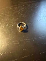 Silver Ring with Oval Amber Cabochon