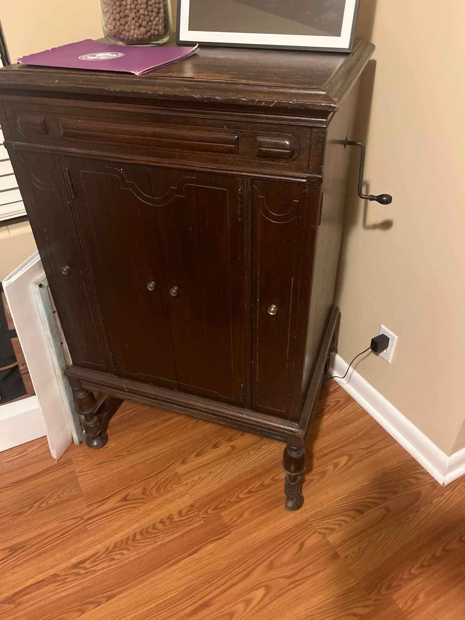 Submitted photo of Victorian mahogany floor-standing phonograph cabinet