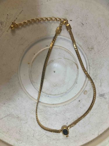 Gold-tone Snake Chain Necklace with Dark Stone