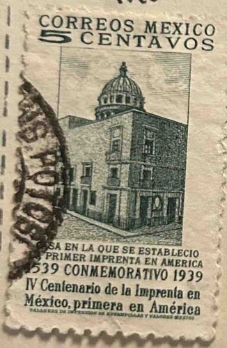 CORREOS MEXICO 5 CENTAVOS Commemorative Stamp: First Printing Press in America