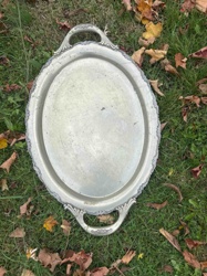 Oval Silver-Tone Serving Tray with Handles