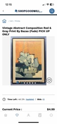 Vintage Abstract Composition Red & Gray Print By Bazas (Faded)