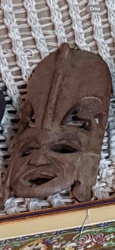 Carved Wooden African-Style Mask with Bird Motif