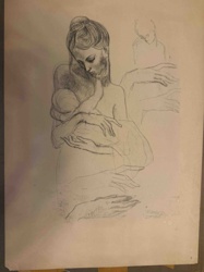 Pencil Sketch of Mother and Child with Supporting Studies
