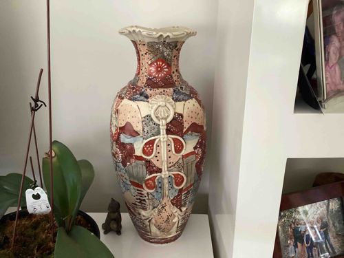 Japanese Satsuma Style Hand-Molded and Painted Vase