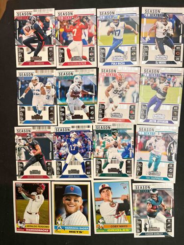 Collection of Panini Contenders Football and Heritage Baseball Trading Cards