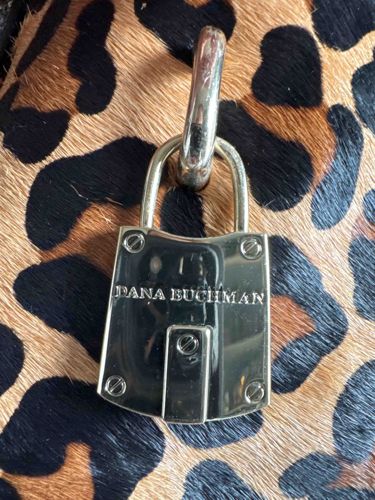 Dana Buchman Silver-Tone Padlock Charm on Leopard Print Calf Hair
