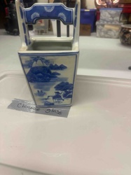 Blue and White Porcelain Handled Vase/Planter