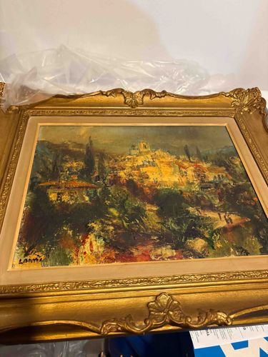 Impressionistic European Village Landscape Painting, Signed 'Lannu'