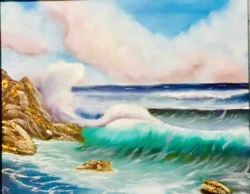 Ocean Waves Crashing on Rocks