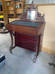 Victorian Era Secretary Desk with Carved Mirror Splashboard