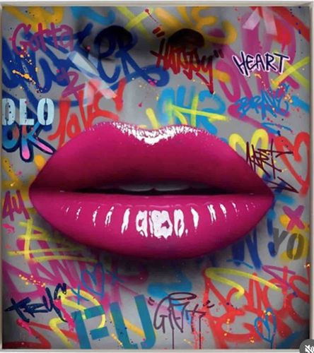 Rerun 48x48 Original Painting: Graffiti Lips