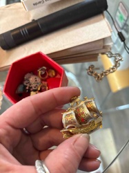 Enamel and Two-Tone Metal Ship Brooch