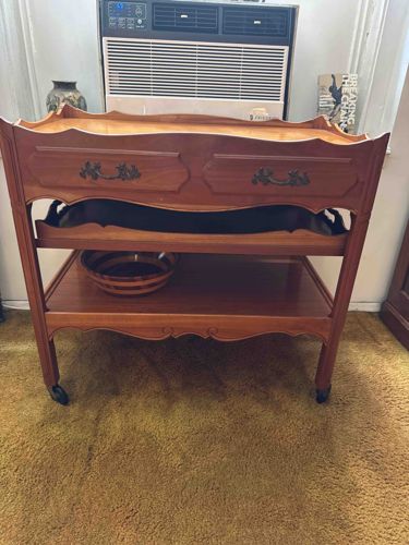 French Provincial Style Wooden Tea Cart / Bar Cart