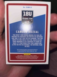 2023 Panini USA Baseball Stars & Stripes Camden Kozeal 18U National Team Relic Trading Card (Back)