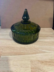 Mid-Century Green Pressed Glass Candy Dish with Lid