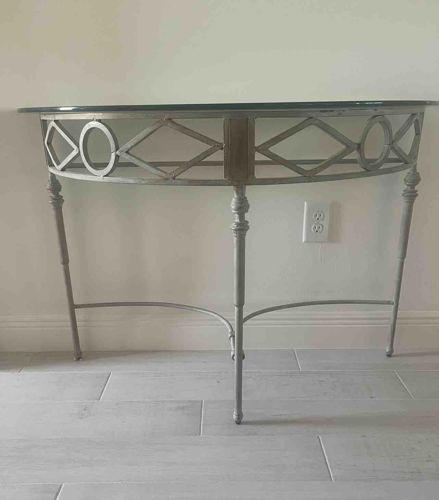 Transitional Demi-Lune Glass Top Console Table